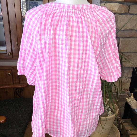 CROWN AND IVY SIZE 1 X PINK AND WHITE GINGHAM STYLE BUBBLE SHORT SLEEVE TEXTURED - Picture 6 of 6
